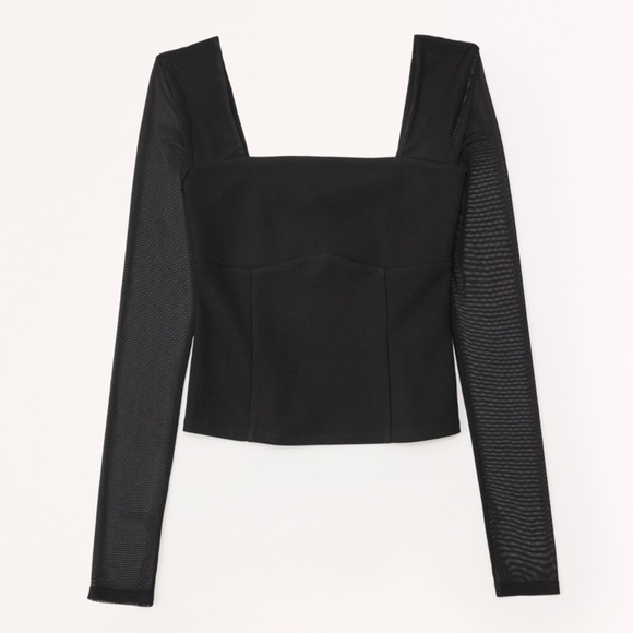 BESTSELLER! Abercrombie & Fitch Black Long-Sleeve Crepe Squareneck Top NWT! - Picture 1 of 5